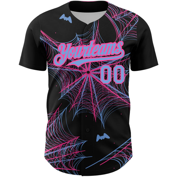 Custom Black Light Blue-Pink 3D Pattern Design Spider Web Authentic Baseball Jersey alternate