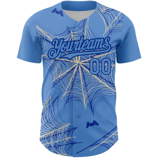 Custom Light Blue Cream-Royal 3D Pattern Design Spider Web Authentic Baseball Jersey alternate