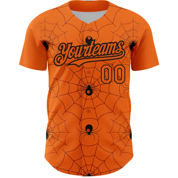 Custom Bay Orange Black 3D Pattern Design Spider Web Authentic Baseball Jersey alternate
