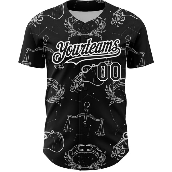 Custom Black White 3D Pattern Design Zodiac Authentic Baseball Jersey alternate