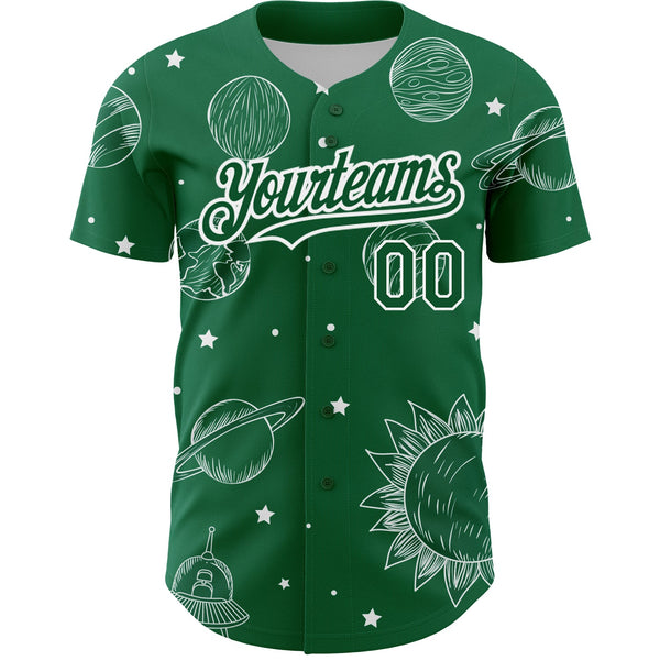 Custom Kelly Green White 3D Pattern Design Planets Authentic Baseball Jersey alternate