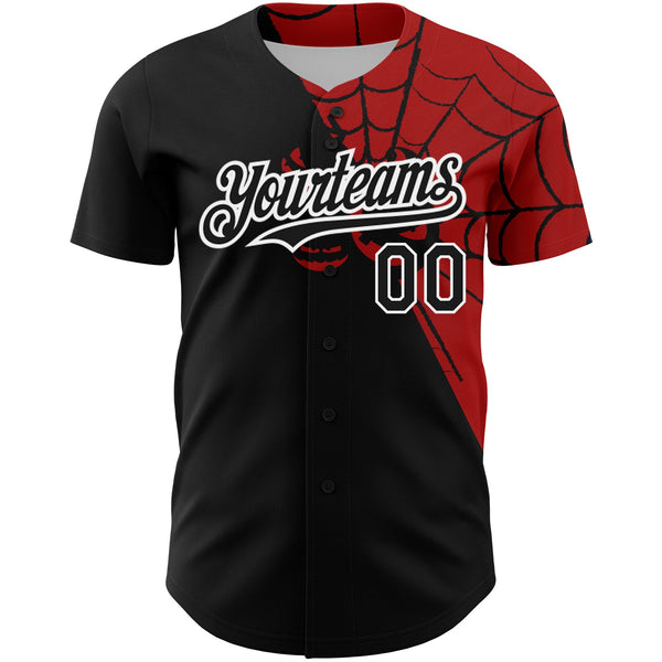 Custom Black Red-White 3D Pattern Design Spider Web Authentic Baseball Jersey alternate