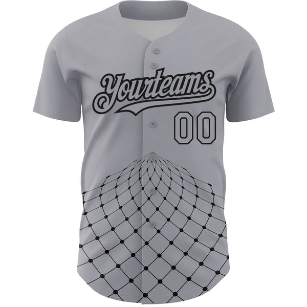 Custom Gray Black 3D Pattern Design Geometric Grid Authentic Baseball Jersey alternate