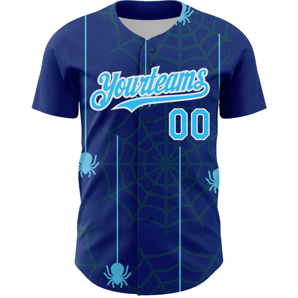 Custom Royal Sky Blue-White 3D Pattern Design Spider Web Authentic Baseball Jersey alternate