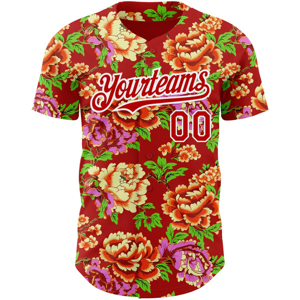 Custom Red White 3D Pattern Design Northeast China Big Flower Authentic Baseball Jersey alternate