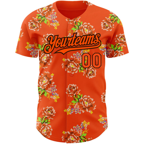 Custom Orange Black 3D Pattern Design Northeast China Big Flower Authentic Baseball Jersey alternate