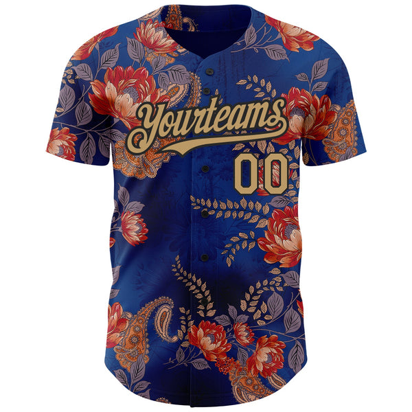 Custom Navy Old Gold-Black 3D Pattern Design Northeast China Big Flower Authentic Baseball Jersey alternate