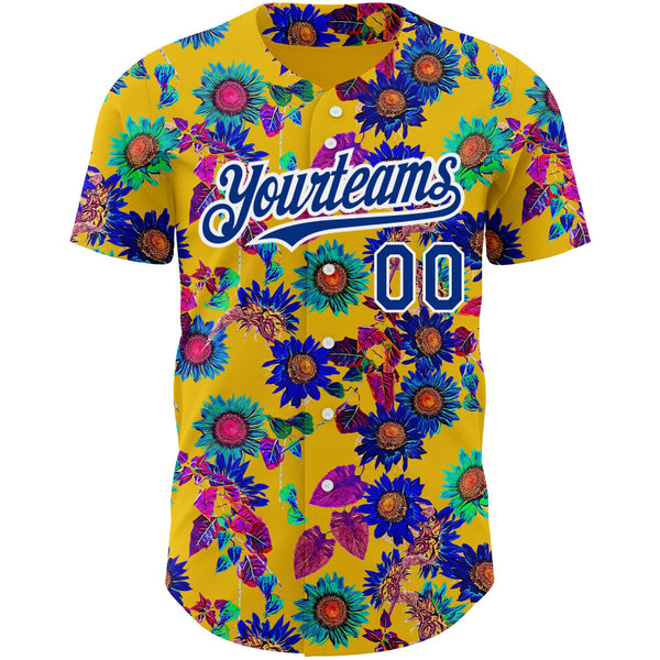 Custom Yellow Royal-White 3D Pattern Design Northeast China Big Flower Authentic Baseball Jersey alternate