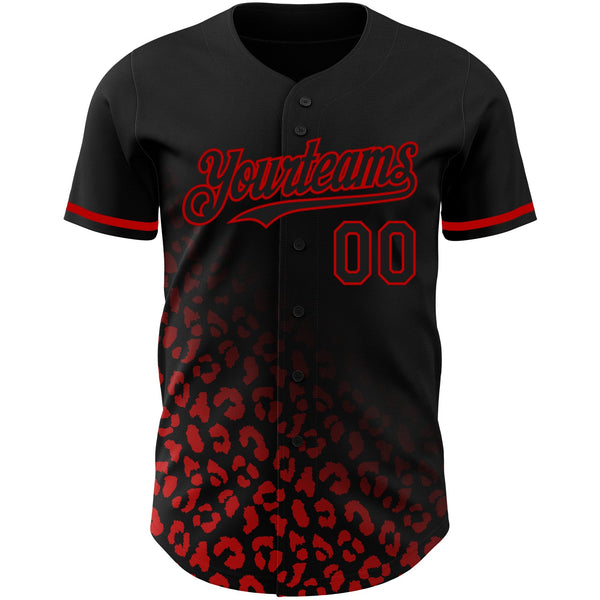 Custom Black Red 3D Pattern Design Leopard Print Fade Fashion Authentic Baseball Jersey alternate