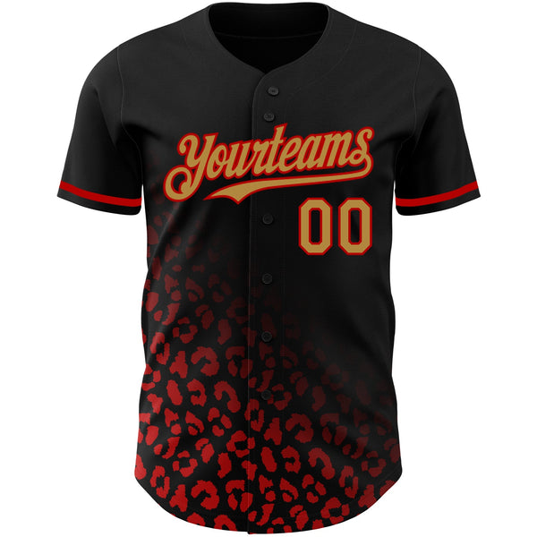 Custom Black Old Gold-Red 3D Pattern Design Leopard Print Fade Fashion Authentic Baseball Jersey alternate