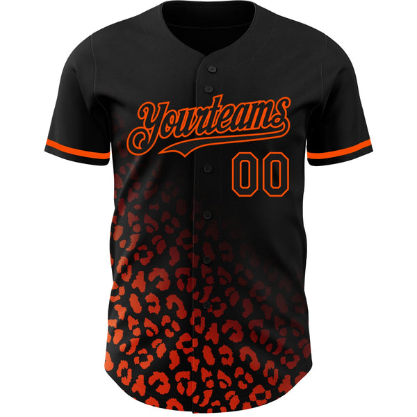 Custom Black Orange 3D Pattern Design Leopard Print Fade Fashion Authentic Baseball Jersey alternate