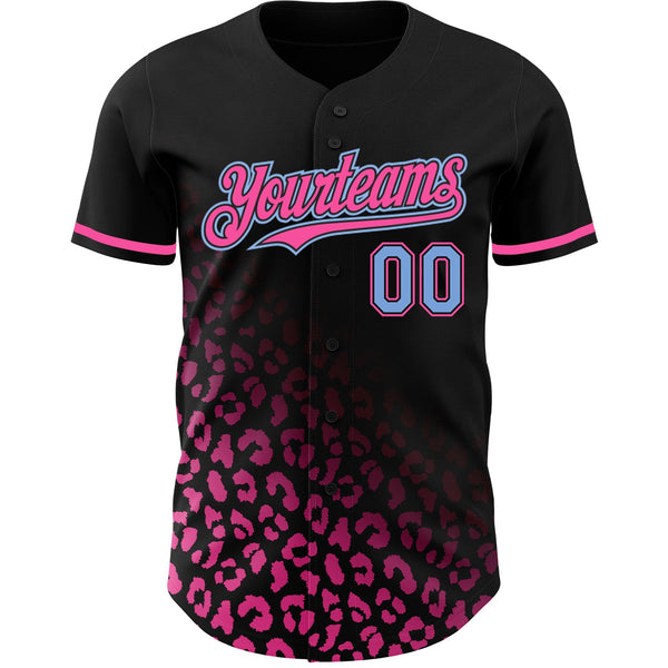 Custom Black Light Blue-Pink 3D Pattern Design Leopard Print Fade Fashion Authentic Baseball Jersey alternate