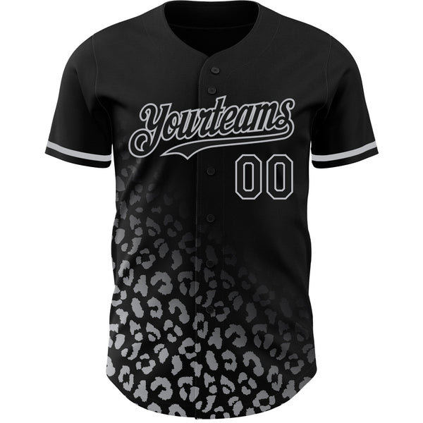 Custom Black Gray 3D Pattern Design Leopard Print Fade Fashion Authentic Baseball Jersey alternate