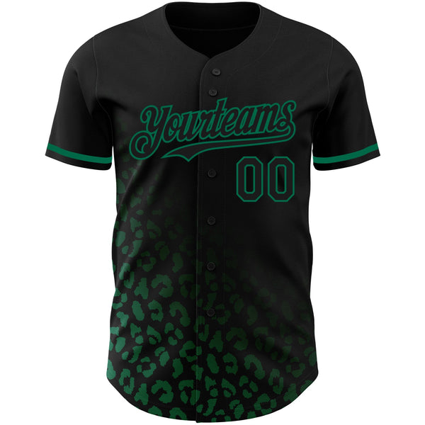 Custom Black Kelly Green 3D Pattern Design Leopard Print Fade Fashion Authentic Baseball Jersey alternate