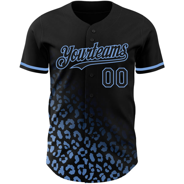 Custom Black Light Blue 3D Pattern Design Leopard Print Fade Fashion Authentic Baseball Jersey alternate