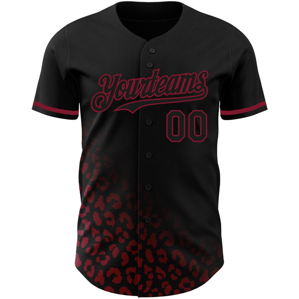 Custom Black Crimson 3D Pattern Design Leopard Print Fade Fashion Authentic Baseball Jersey alternate