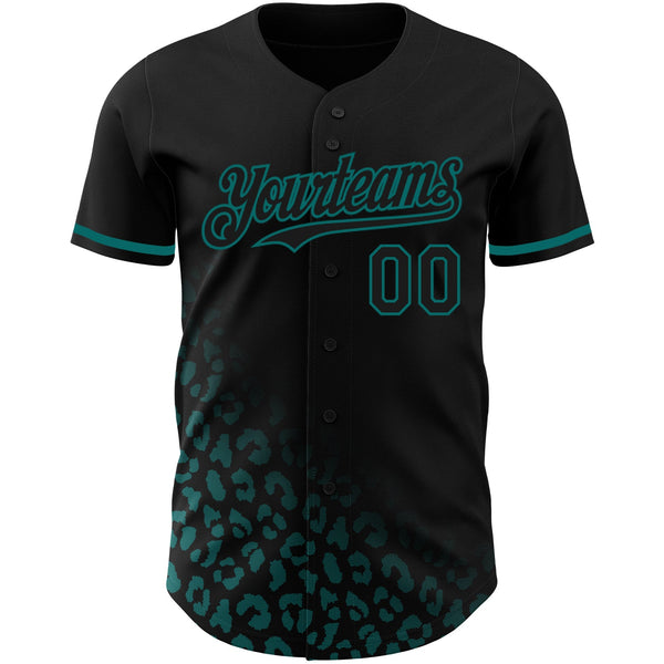 Custom Black Teal 3D Pattern Design Leopard Print Fade Fashion Authentic Baseball Jersey alternate