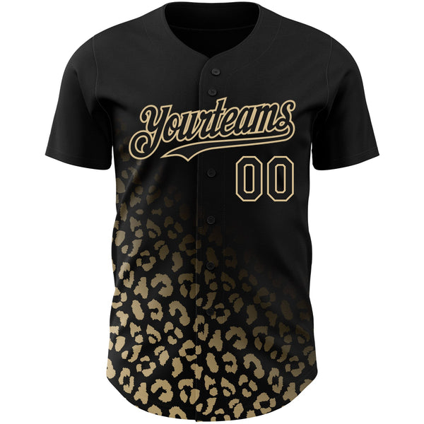 Custom Black Vegas Gold 3D Pattern Design Leopard Print Fade Fashion Authentic Baseball Jersey alternate