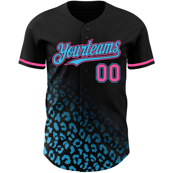 Custom Black Pink-Sky Blue 3D Pattern Design Leopard Print Fade Fashion Authentic Baseball Jersey alternate