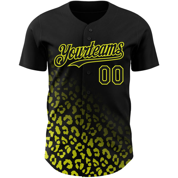 Custom Black Neon Yellow 3D Pattern Design Leopard Print Fade Fashion Authentic Baseball Jersey alternate