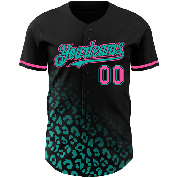 Custom Black Pink-Aqua 3D Pattern Design Leopard Print Fade Fashion Authentic Baseball Jersey alternate