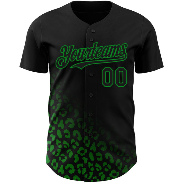 Custom Black Grass Green 3D Pattern Design Leopard Print Fade Fashion Authentic Baseball Jersey alternate