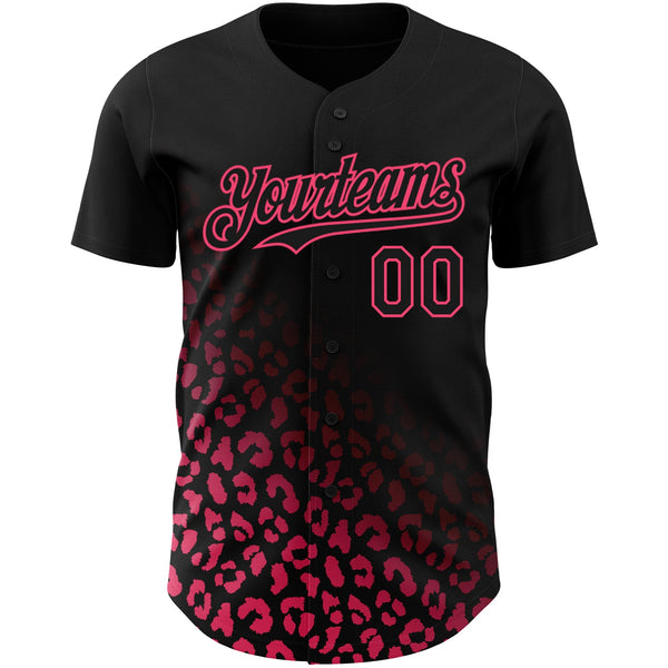 Custom Black Neon Pink 3D Pattern Design Leopard Print Fade Fashion Authentic Baseball Jersey alternate