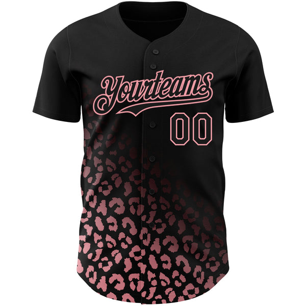 Custom Black Medium Pink 3D Pattern Design Leopard Print Fade Fashion Authentic Baseball Jersey alternate