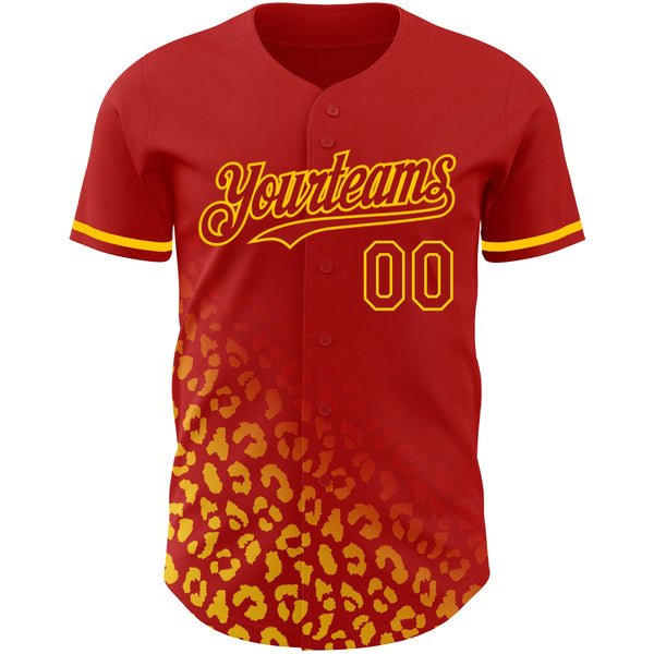 Custom Red Yellow 3D Pattern Design Leopard Print Fade Fashion Authentic Baseball Jersey alternate