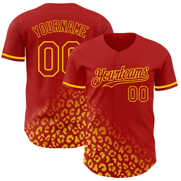 Custom Red Yellow 3D Pattern Design Leopard Print Fade Fashion Authentic Baseball Jersey