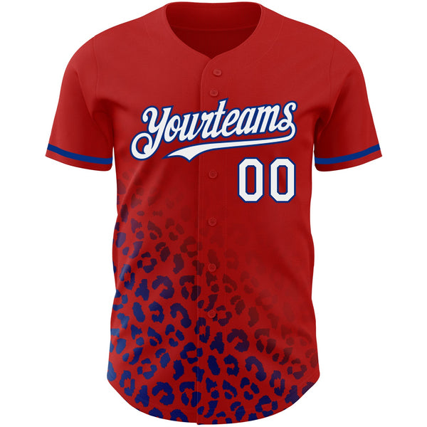 Custom Red White-Royal 3D Pattern Design Leopard Print Fade Fashion Authentic Baseball Jersey alternate