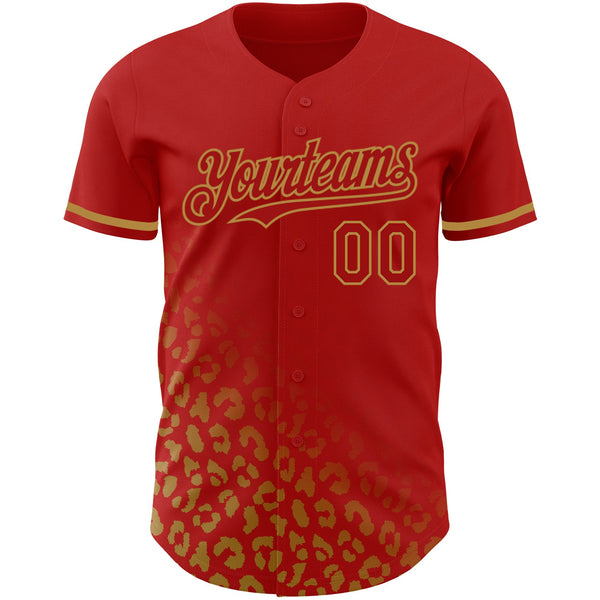 Custom Red Old Gold 3D Pattern Design Leopard Print Fade Fashion Authentic Baseball Jersey alternate