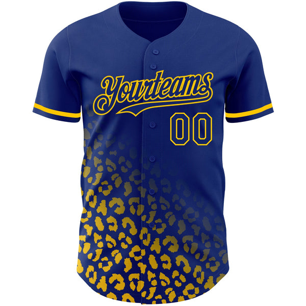 Custom Royal Yellow 3D Pattern Design Leopard Print Fade Fashion Authentic Baseball Jersey alternate