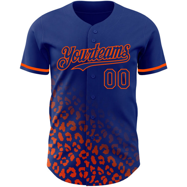 Custom Royal Orange 3D Pattern Design Leopard Print Fade Fashion Authentic Baseball Jersey alternate