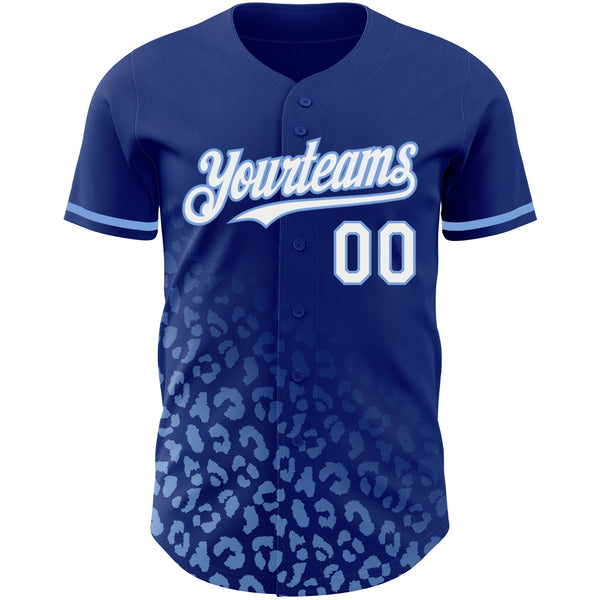 Custom Royal White-Light Blue 3D Pattern Design Leopard Print Fade Fashion Authentic Baseball Jersey alternate