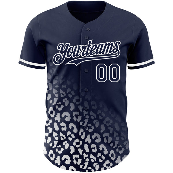 Custom Navy White 3D Pattern Design Leopard Print Fade Fashion Authentic Baseball Jersey alternate