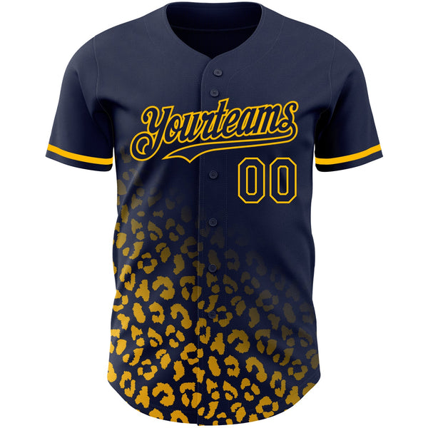 Custom Navy Gold 3D Pattern Design Leopard Print Fade Fashion Authentic Baseball Jersey alternate
