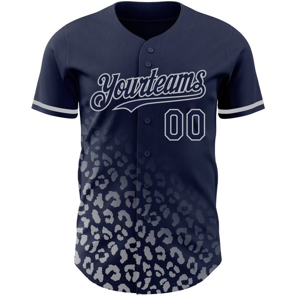 Custom Navy Gray 3D Pattern Design Leopard Print Fade Fashion Authentic Baseball Jersey alternate