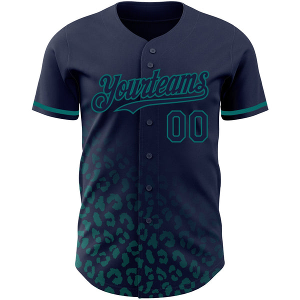 Custom Navy Vintage USA Flag-Teal 3D Pattern Design Leopard Print Fade Fashion Authentic Baseball Jersey alternate