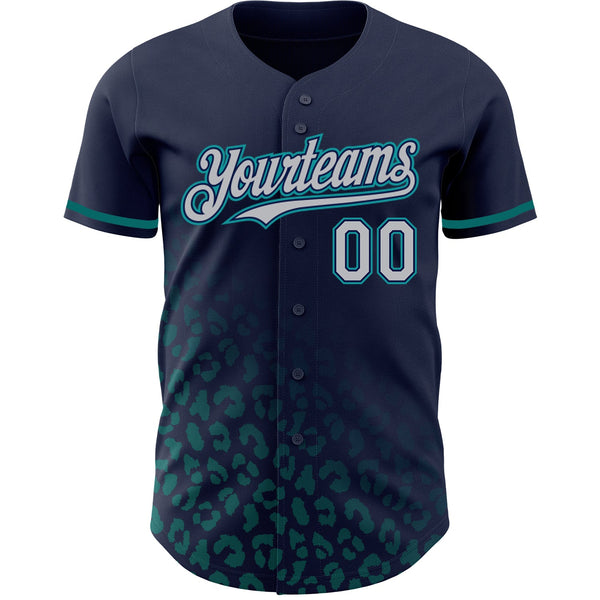 Custom Navy Gray-Teal 3D Pattern Design Leopard Print Fade Fashion Authentic Baseball Jersey alternate