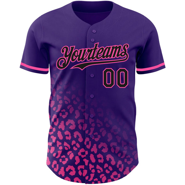 Custom Purple Black-Pink 3D Pattern Design Leopard Print Fade Fashion Authentic Baseball Jersey alternate