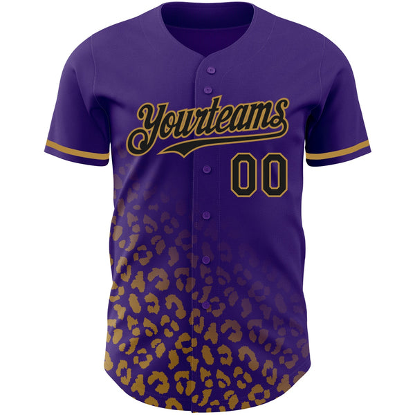 Custom Purple Black-Old Gold 3D Pattern Design Leopard Print Fade Fashion Authentic Baseball Jersey alternate