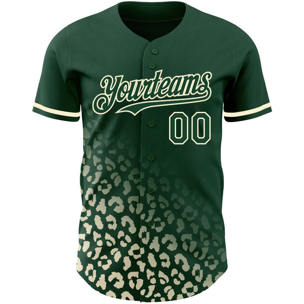Custom Green Cream 3D Pattern Design Leopard Print Fade Fashion Authentic Baseball Jersey alternate