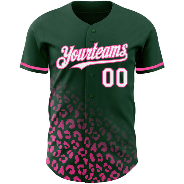 Custom Green White-Pink 3D Pattern Design Leopard Print Fade Fashion Authentic Baseball Jersey alternate