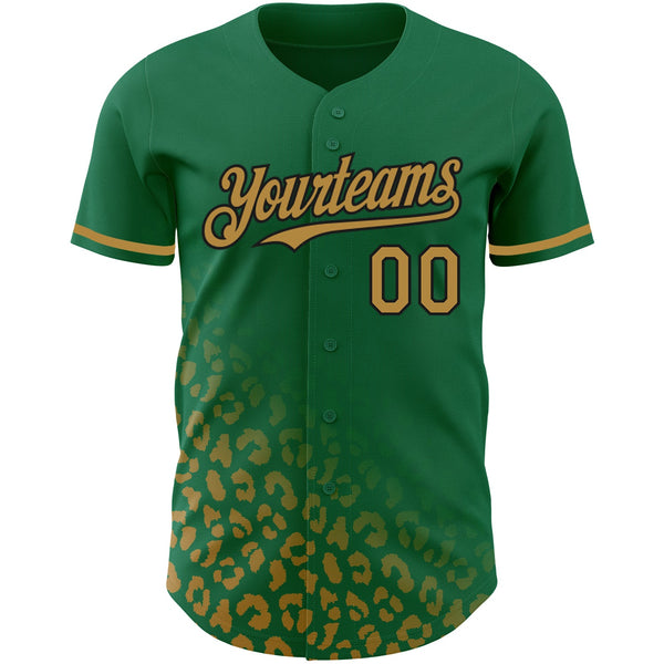 Custom Kelly Green Old Gold-Black 3D Pattern Design Leopard Print Fade Fashion Authentic Baseball Jersey alternate