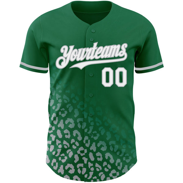 Custom Kelly Green White-Gray 3D Pattern Design Leopard Print Fade Fashion Authentic Baseball Jersey alternate