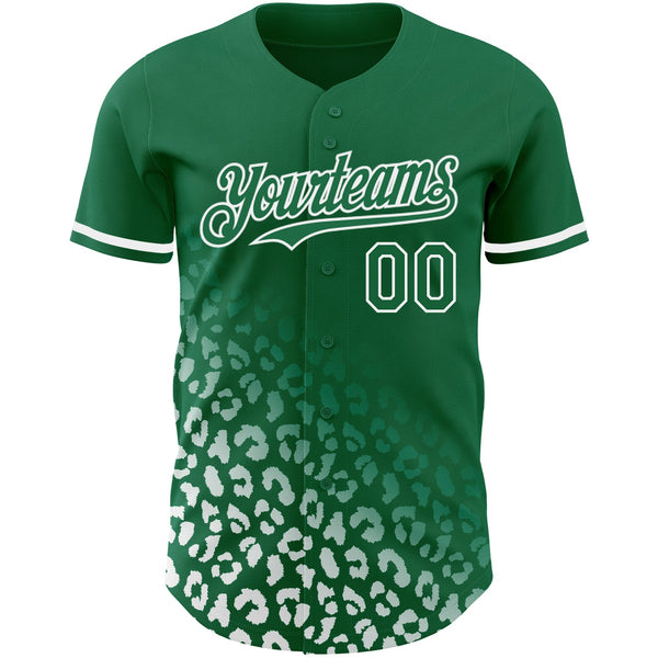 Custom Kelly Green White 3D Pattern Design Leopard Print Fade Fashion Authentic Baseball Jersey alternate