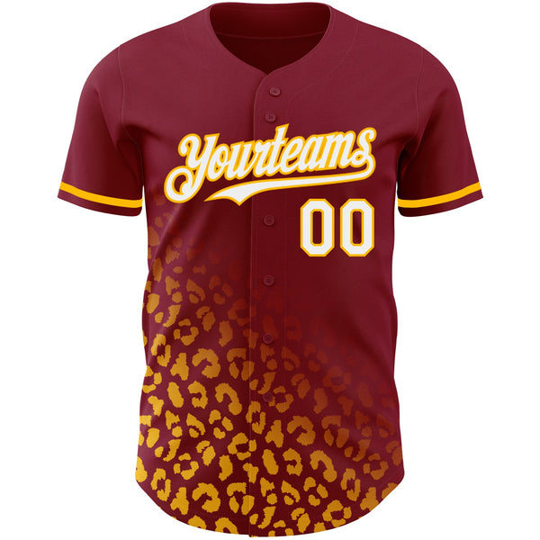 Custom Crimson White-Gold 3D Pattern Design Leopard Print Fade Fashion Authentic Baseball Jersey alternate