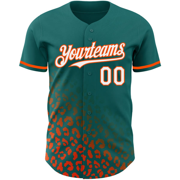 Custom Teal White-Orange 3D Pattern Design Leopard Print Fade Fashion Authentic Baseball Jersey alternate