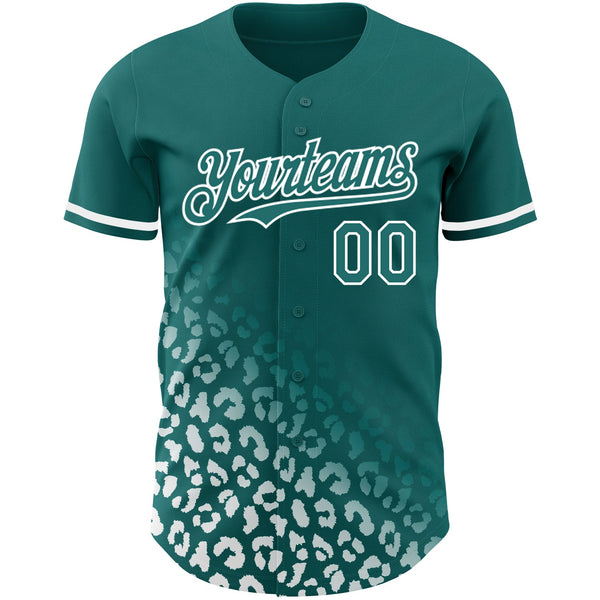 Custom Teal White 3D Pattern Design Leopard Print Fade Fashion Authentic Baseball Jersey alternate